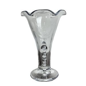 Vintage Candlewick Vase w/ Ruffled Edge & Etched Ducks + Cattails